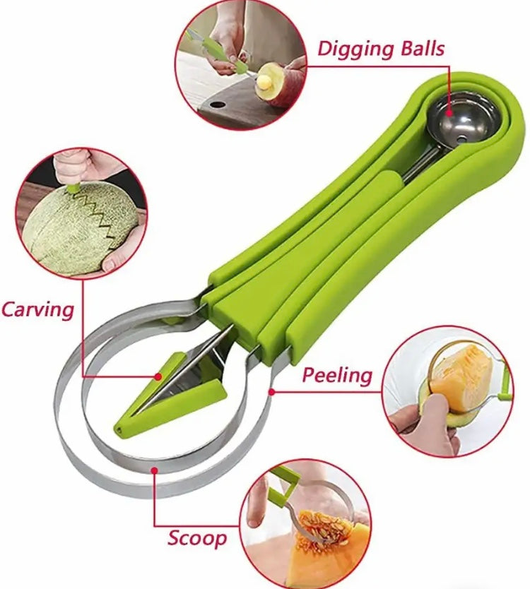 3 In 1 Watermelon Slicer Scoop, Stainless Steel Fruit Scooper, Kitchen Home Gadget Tool 3 In 1 Watermelon Slicer Scoop, Stainless Steel Fruit Scooper, Kitchen Home Gadget Tool